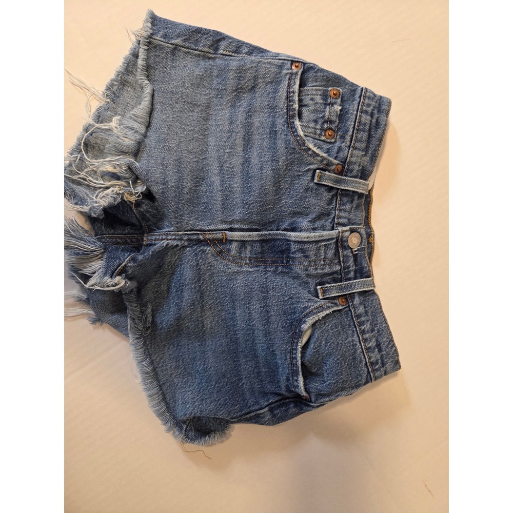 Levis‎ 501 Original Cut Off Denim Shorts Medium Wash Blue W23 High Rise Frayed